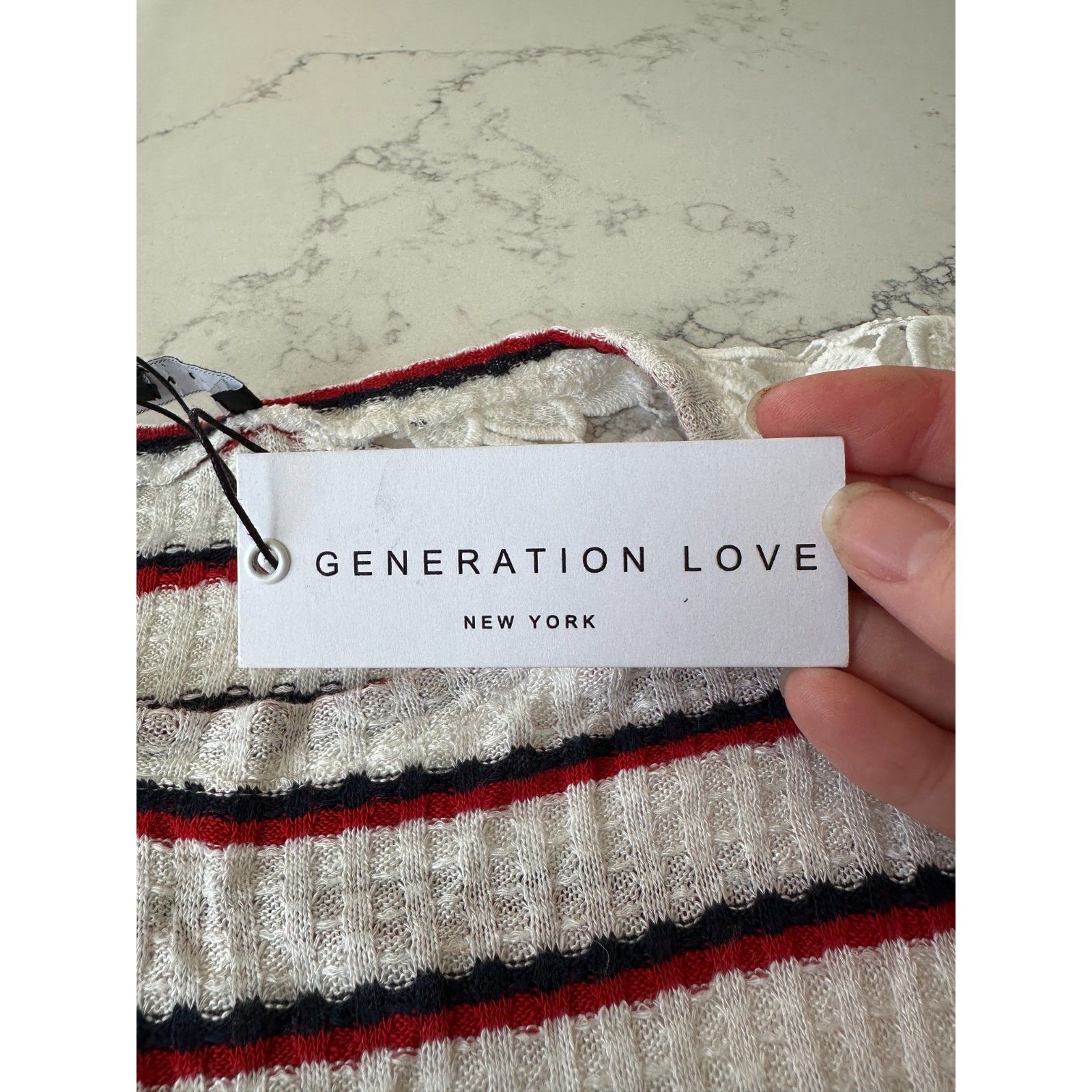 Nwt Generation Love Bleeker Red White Blue Lace Shoulder Top Size Xs — image 6 of 8